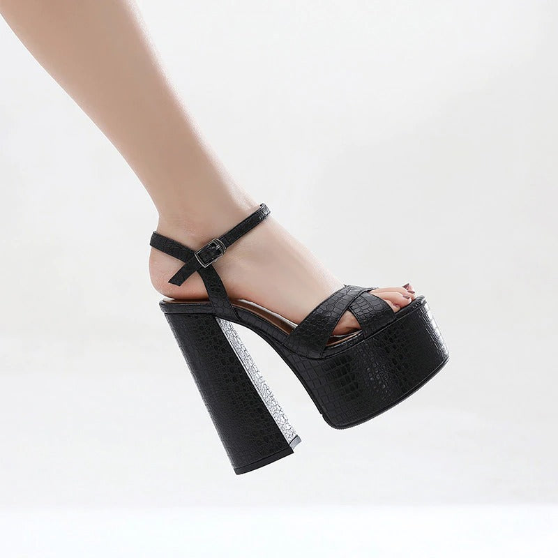 Quality Genuine Leather Women's Shoes / Sexy Heel Platform Black Sandals - HARD'N'HEAVY