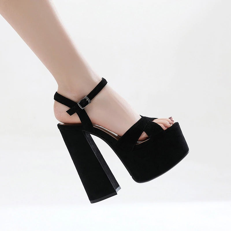 Quality Genuine Leather Women's Shoes / Sexy Heel Platform Black Sandals - HARD'N'HEAVY
