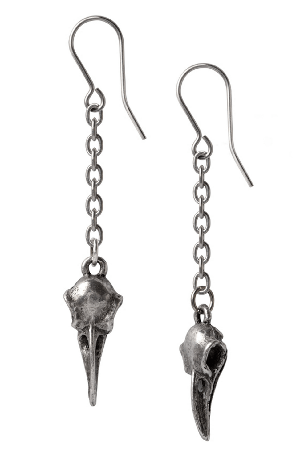 Rabenschadel Schlenker Earrings with raven skull detail and delicate chain design for a gothic look.