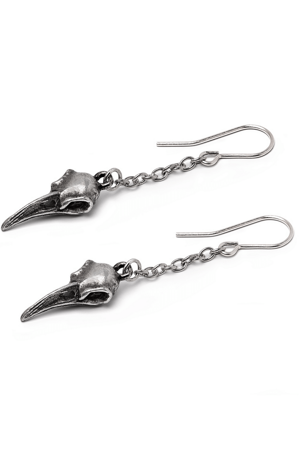Rabenschadel Schlenker Earrings with intricate raven skulls and delicate chain design for gothic charm.