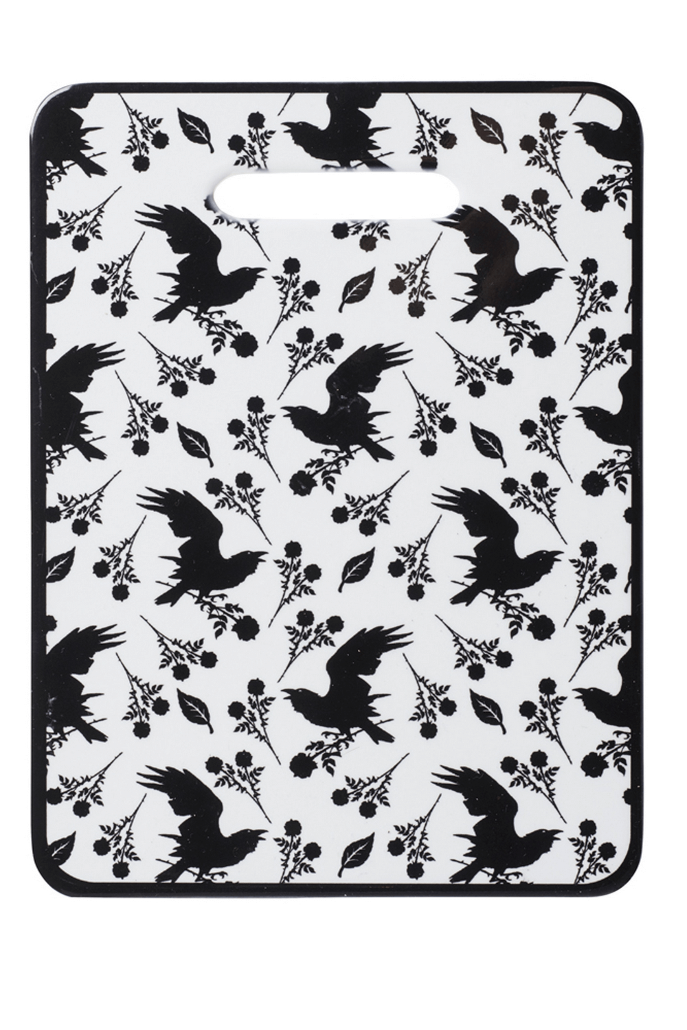 Gothic Raven and Rose Chopping Board, perfect for stylish kitchen decor and functional cutting.
