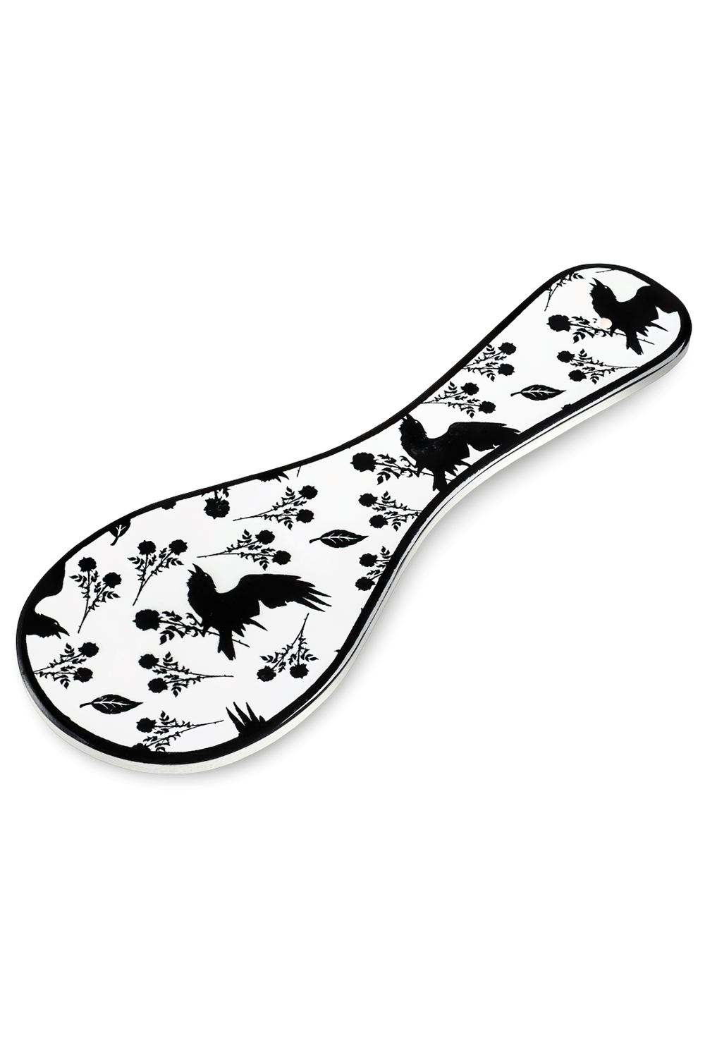 Raven and Rose spoon rest featuring elegant gothic design, perfect for adding charm to your kitchen decor.