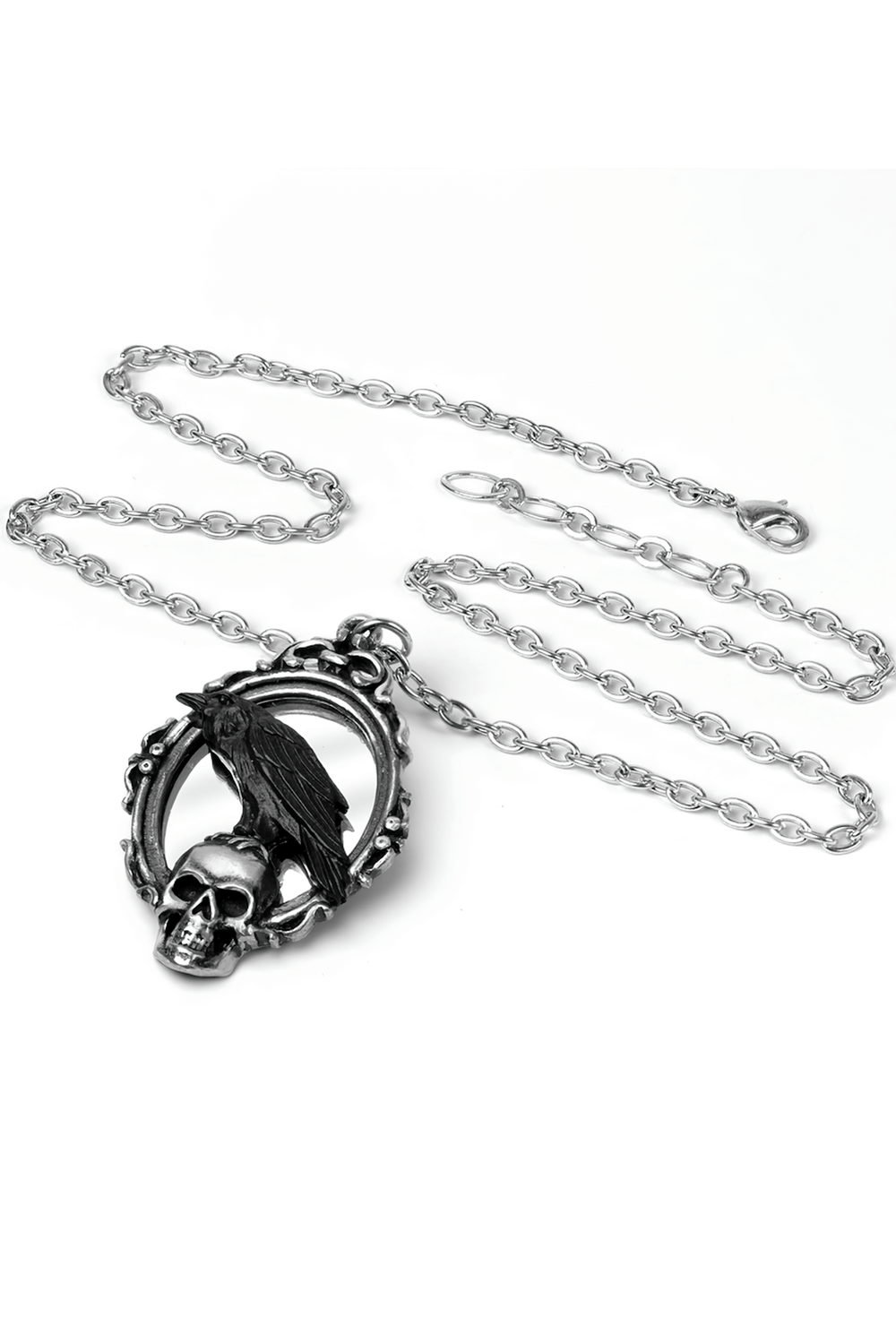 Raven and Skull Pendant with Ornate Frame design, gothic jewelry for dark poetry lovers.