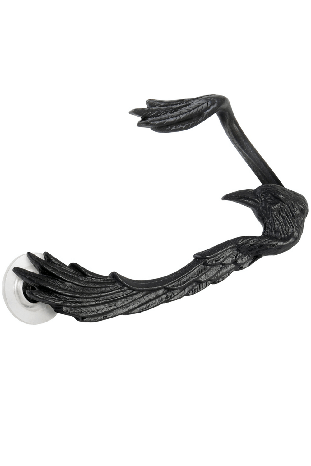 Black raven earwrap for left ear featuring detailed feather design, perfect for gothic style enthusiasts.