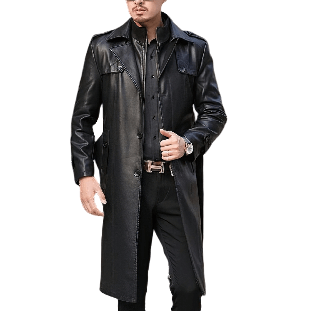 Real Leather Long Trench Coat for Men / Male Alternative Style Clothing - HARD'N'HEAVY