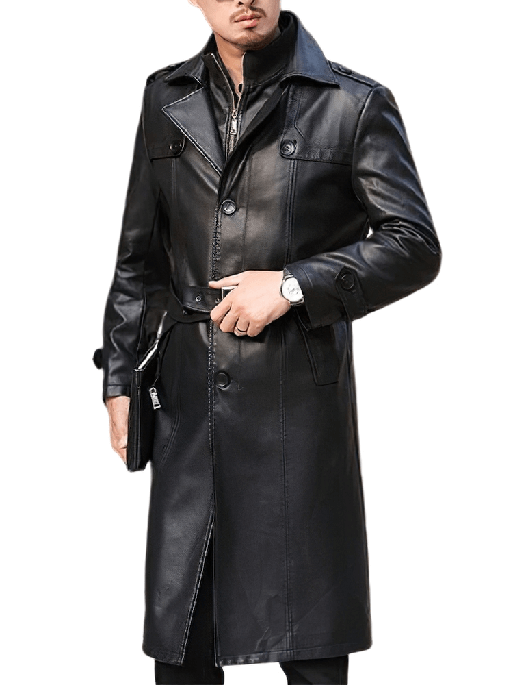 Real Leather Long Trench Coat for Men / Male Alternative Style Clothing - HARD'N'HEAVY