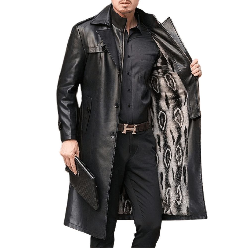 Real Leather Long Trench Coat for Men / Male Alternative Style Clothing - HARD'N'HEAVY