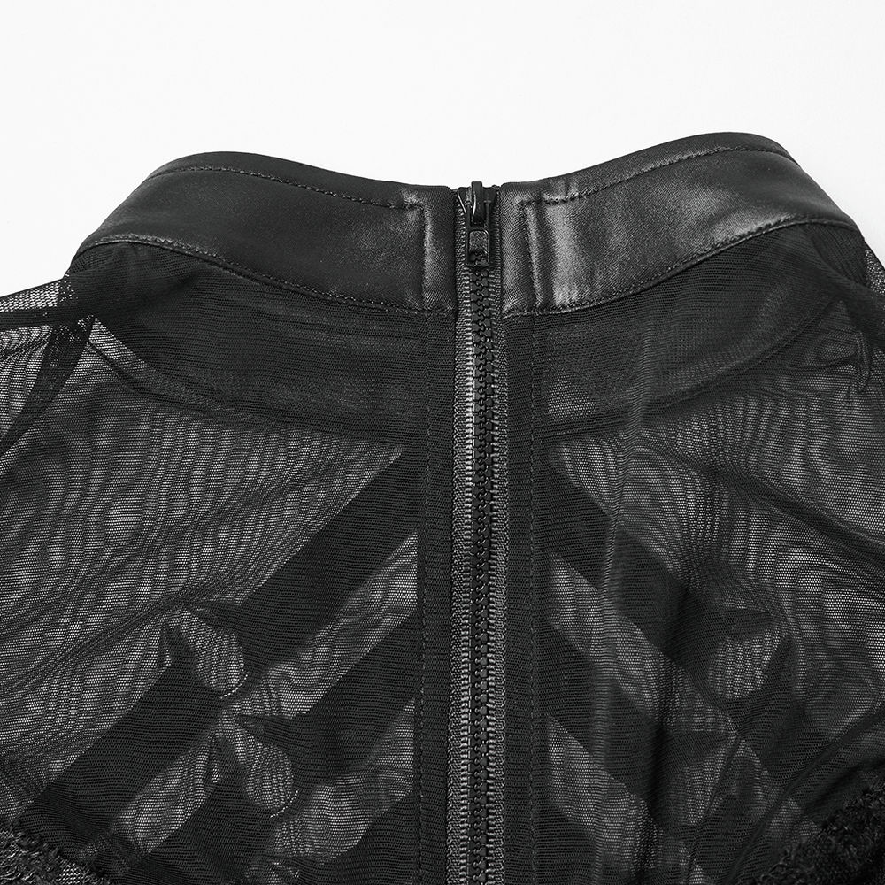 Rebellious Punk Dress with Fish Scale and Mesh Detailing showcasing the elegant back zip and sheer mesh detail.
