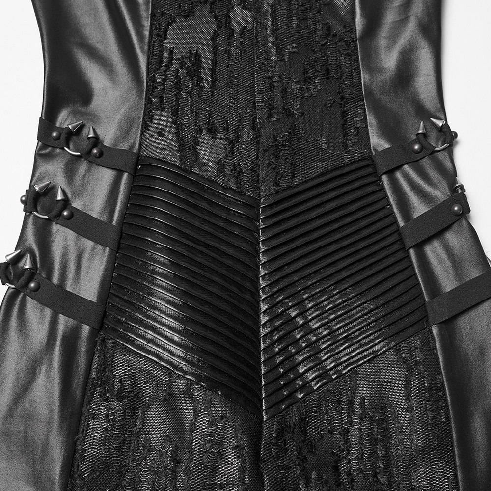 Rebellious Punk Dress with Fish Scale and Mesh Detailing featuring fish scale pattern and metal ring accents.