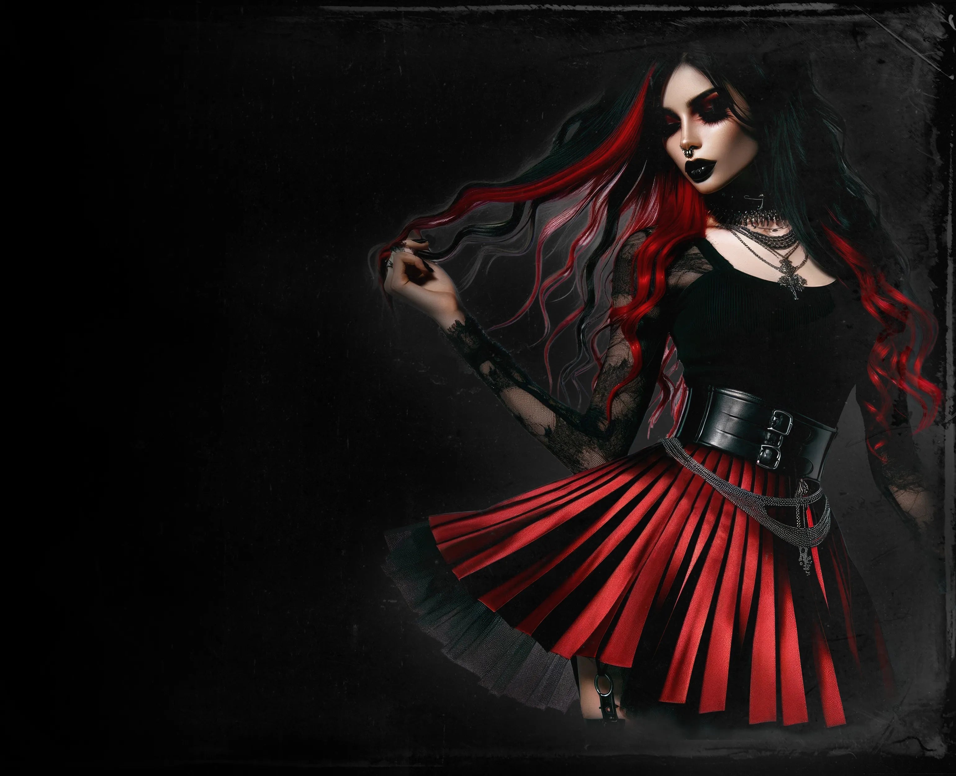 Red and Black Elegance: Pastel Goth in Motion