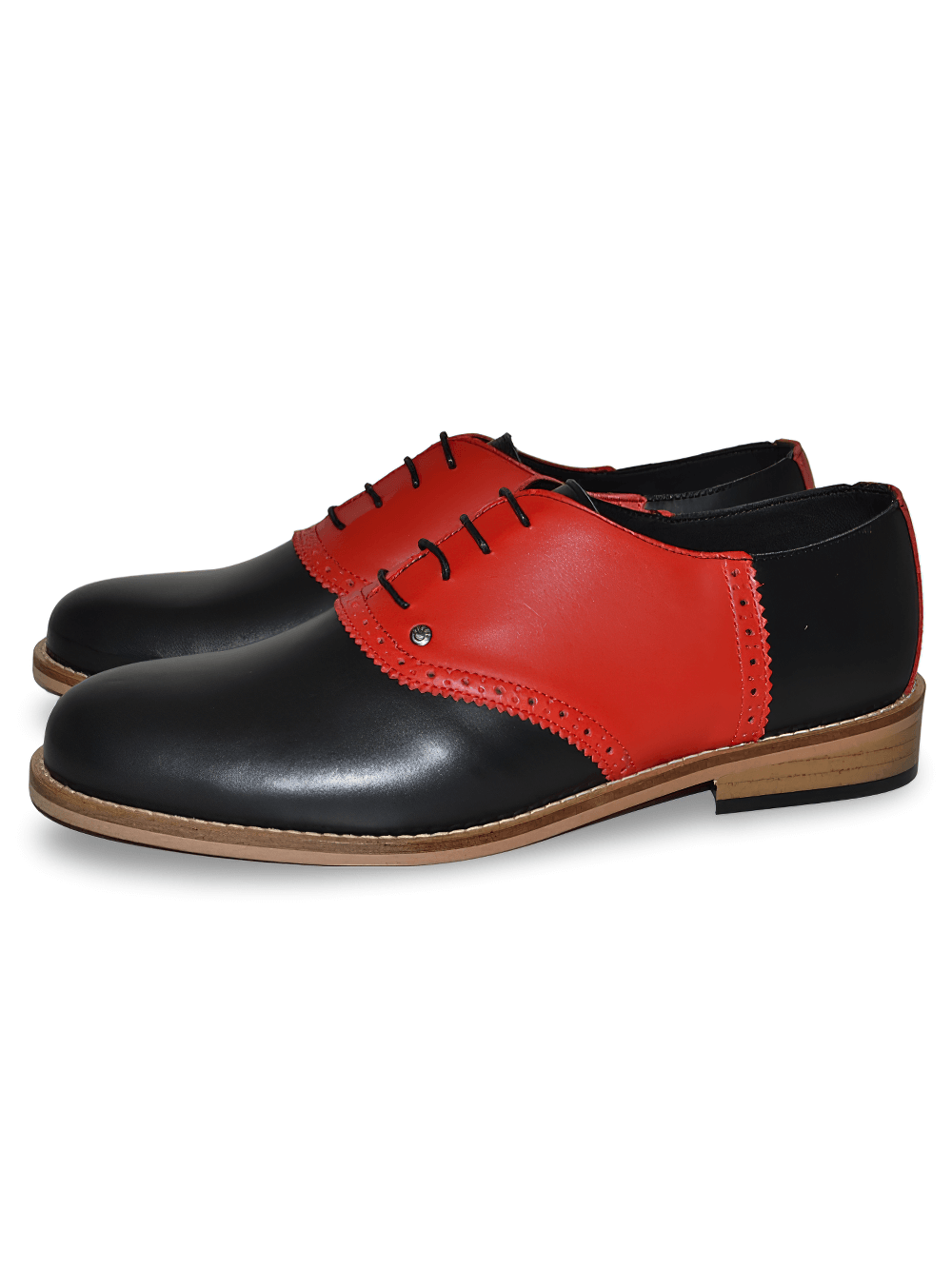 Red and Black Grained Leather Lace-Up Bowling Shoes