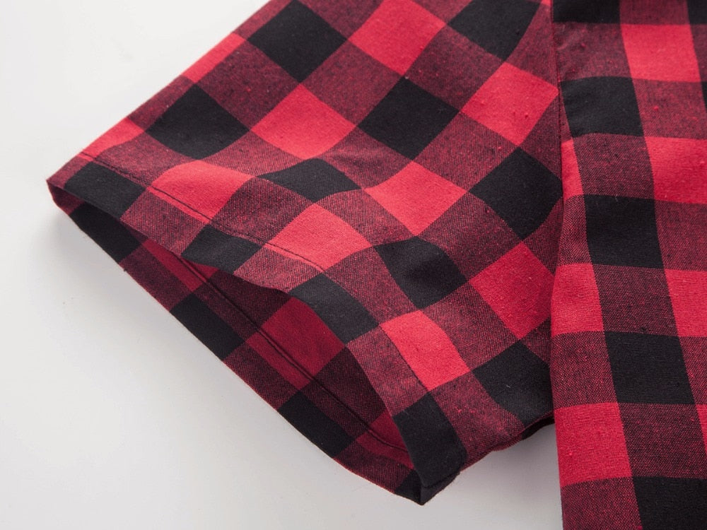 Red And Black Checkered shirt Shirt Men Rock Style Fashion Short Sleeve Alternative Shirt - HARD'N'HEAVY