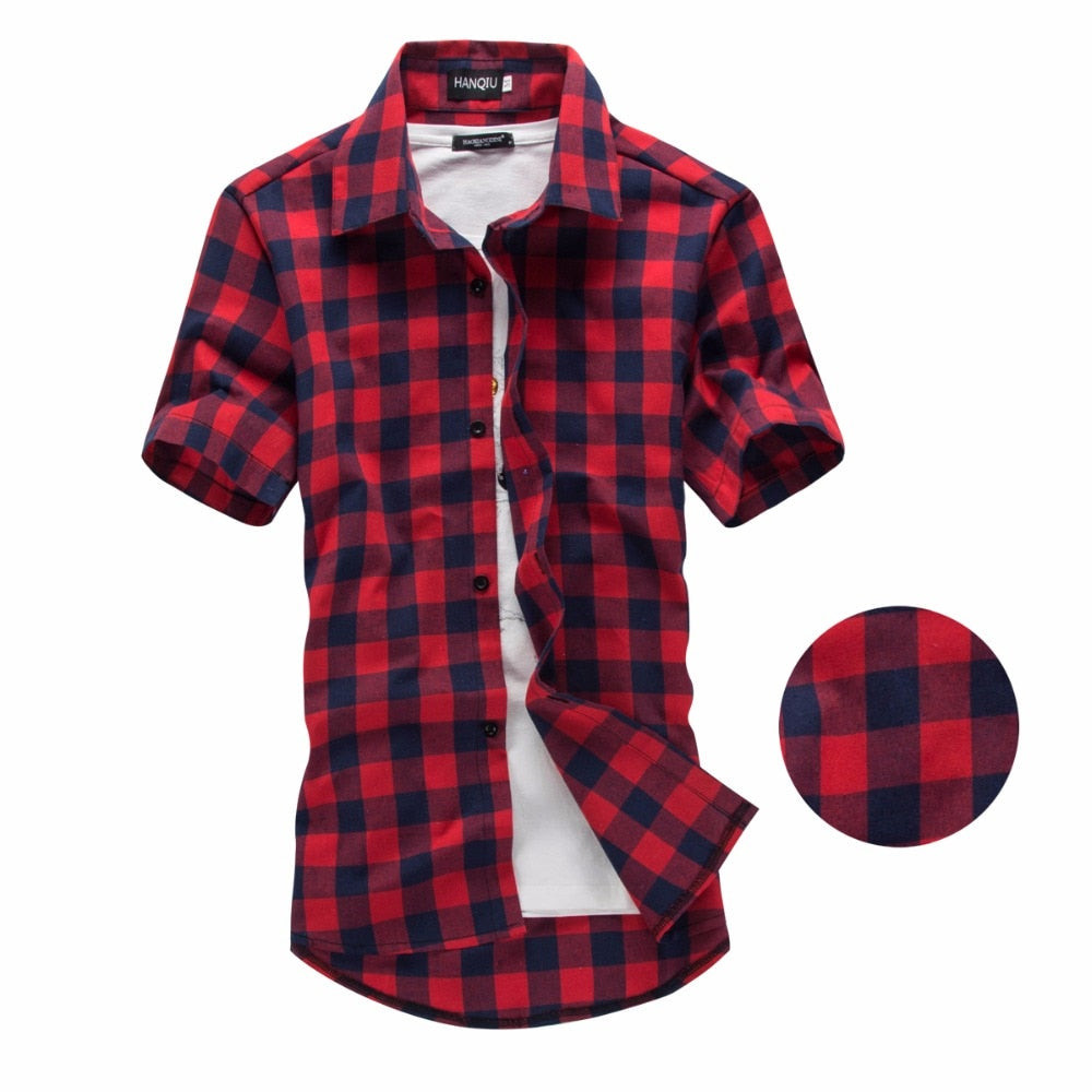 Red and Black Plaid Shirts for Men / Short Sleeve Checkered Shirts in Grunge Rock style