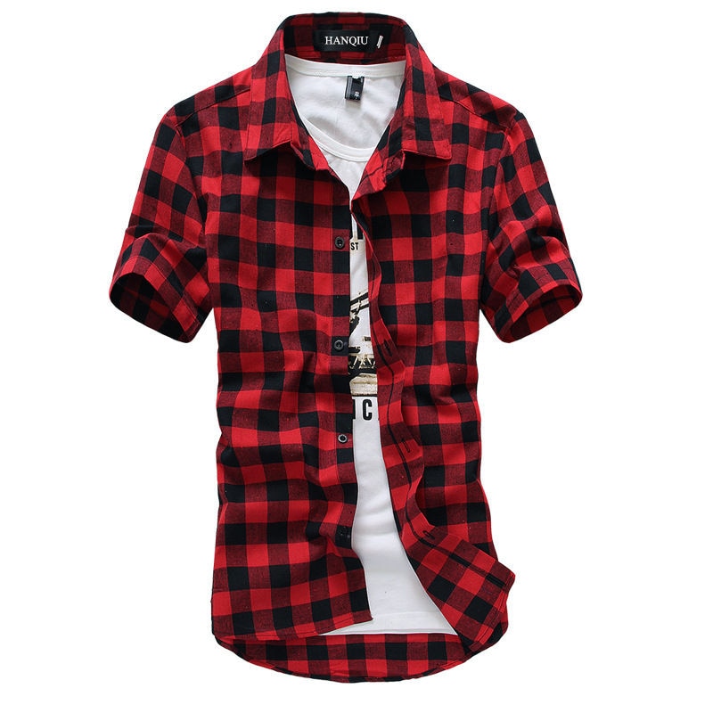 Red And Black Checkered shirt Shirt Men Rock Style Fashion Short Sleeve Alternative Shirt - HARD'N'HEAVY