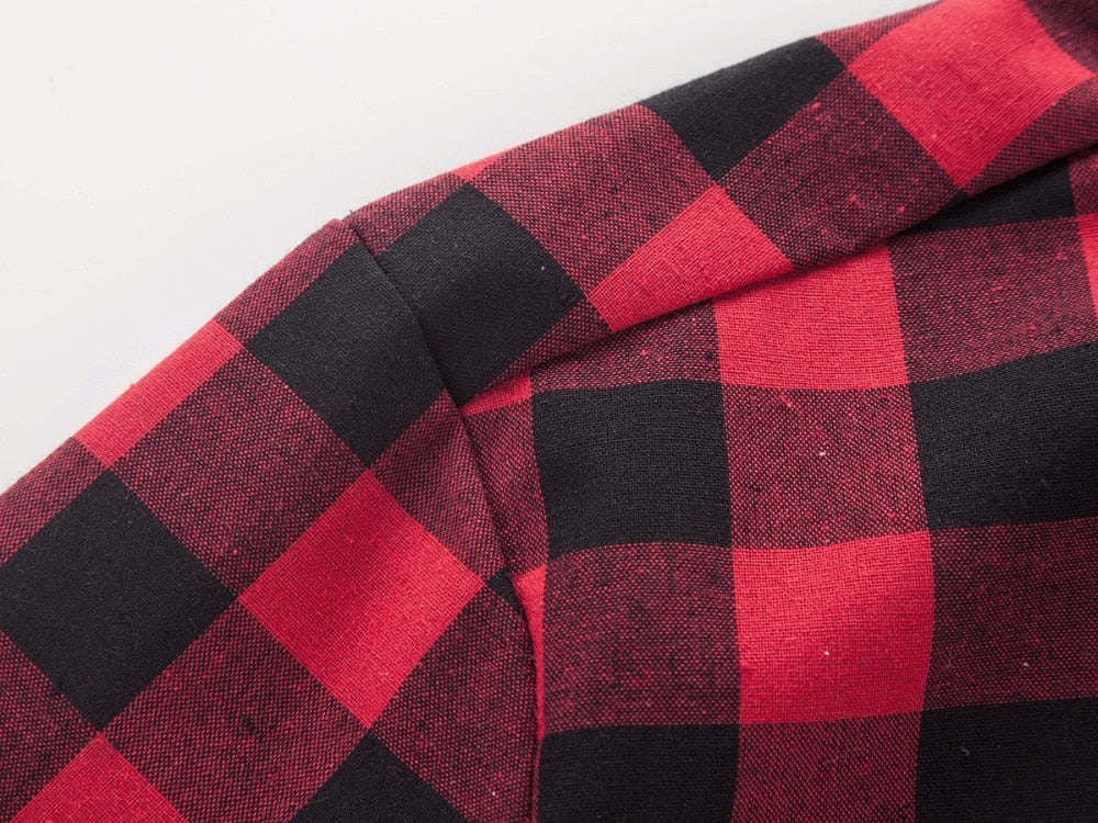Red And Black Checkered shirt Shirt Men Rock Style Fashion Short Sleeve Alternative Shirt - HARD'N'HEAVY