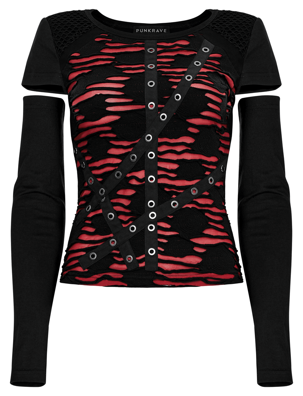 Red and Black Striped Punk Top with Separate Sleeves