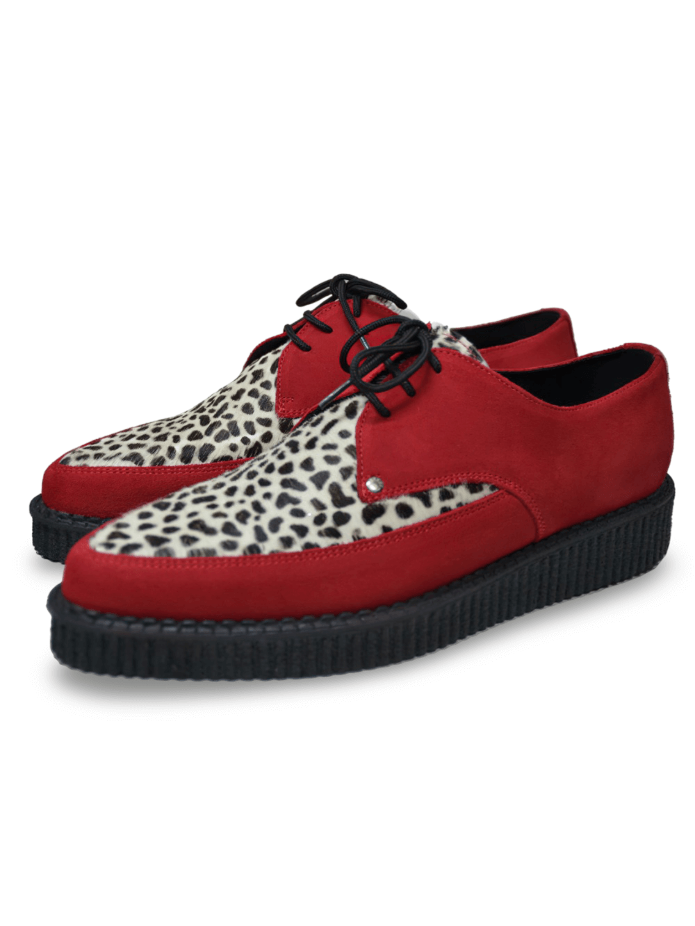 Red And Leopard Pointed Creeper Lace-Up Shoes