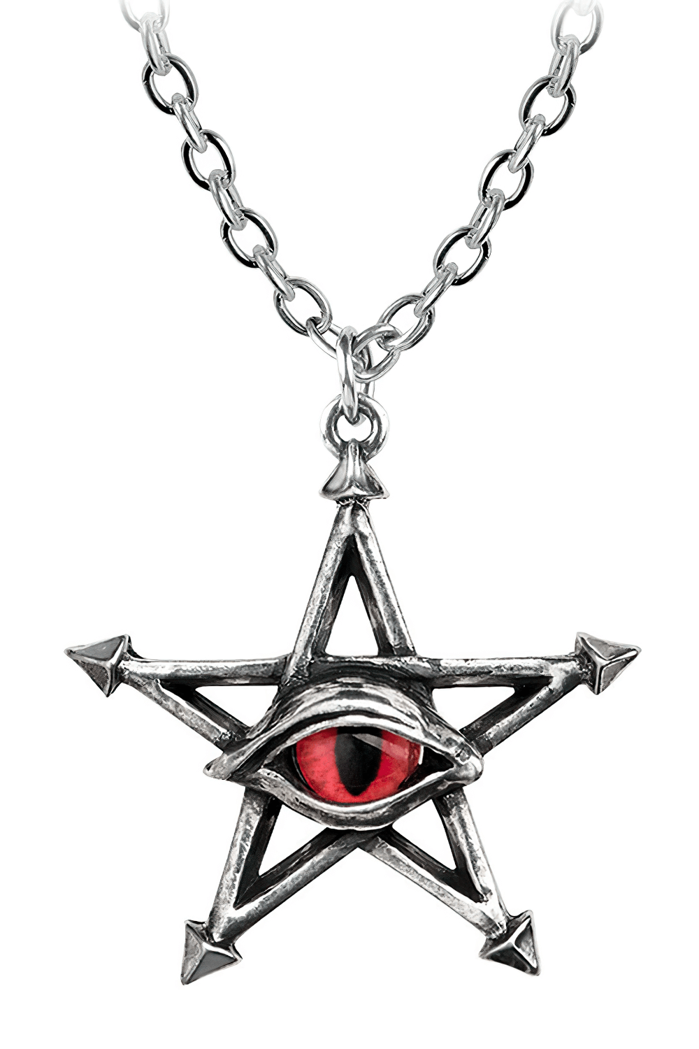 Red curse snake eye pendant featuring a mystical pentagram design for spiritual protection.