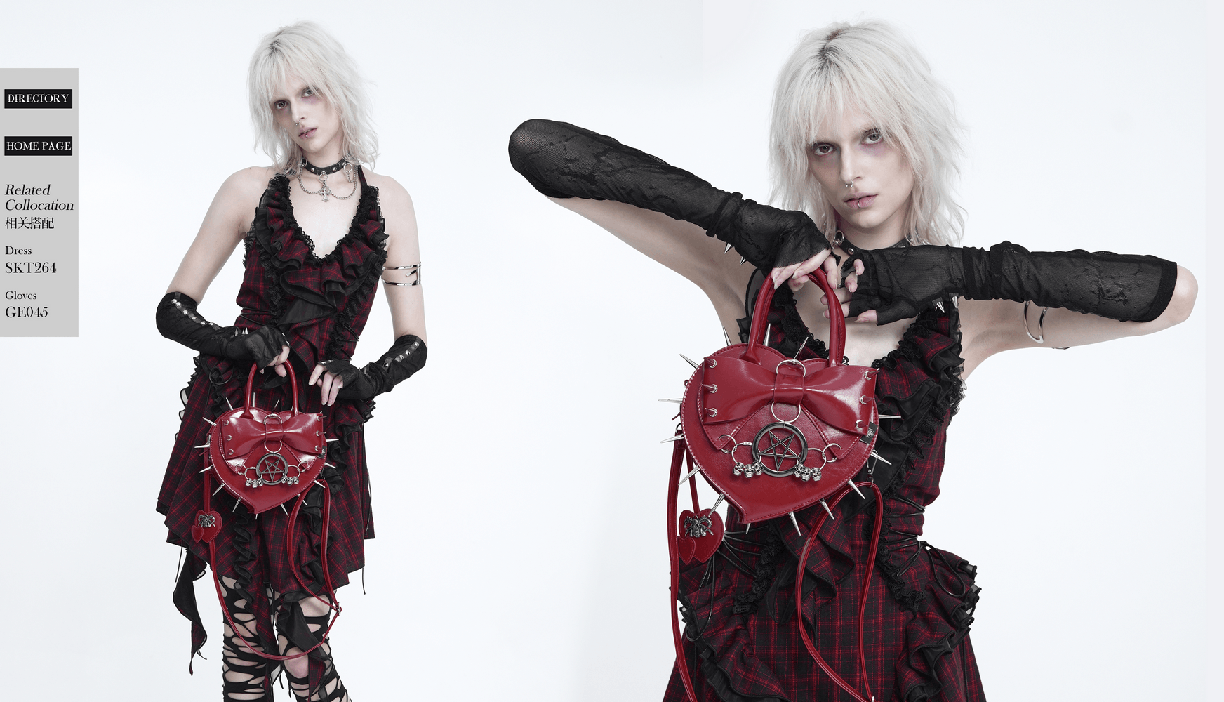 Red Gothic Heart Handbag with Spikes and Pentagram