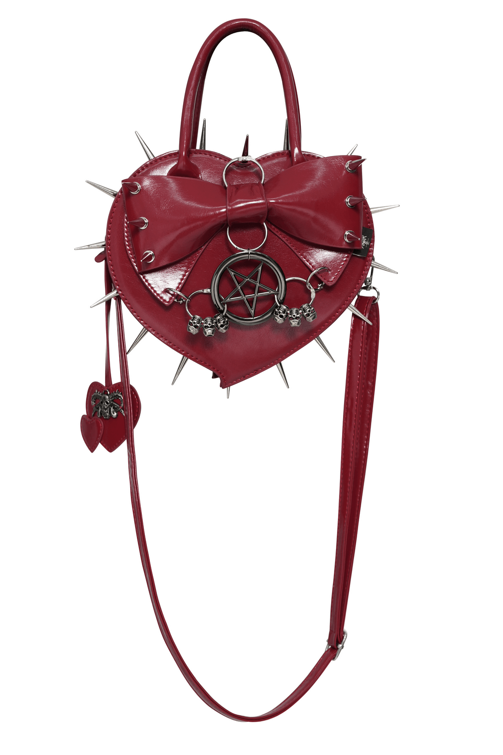 Red Gothic Heart Handbag with Spikes and Pentagram