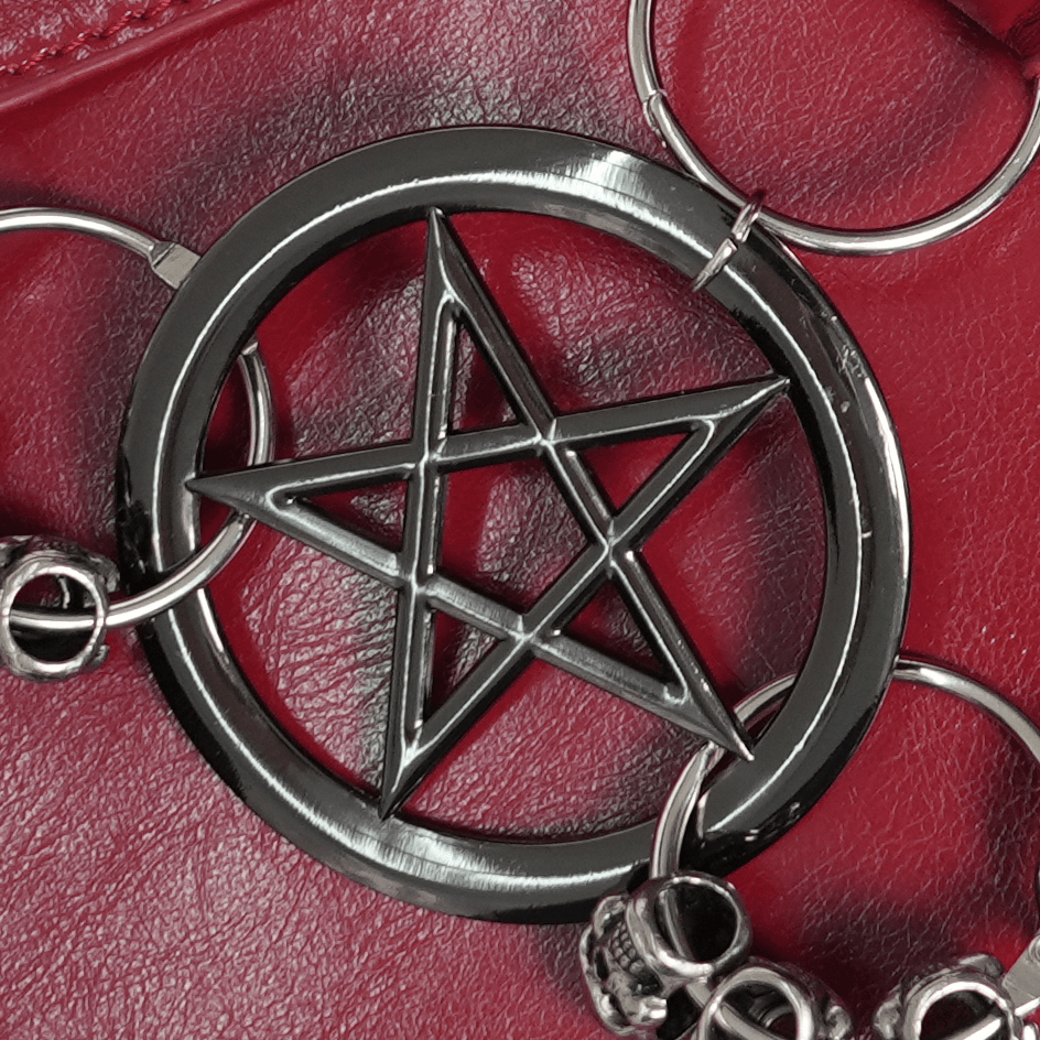 Red Gothic Heart Handbag with Spikes and Pentagram