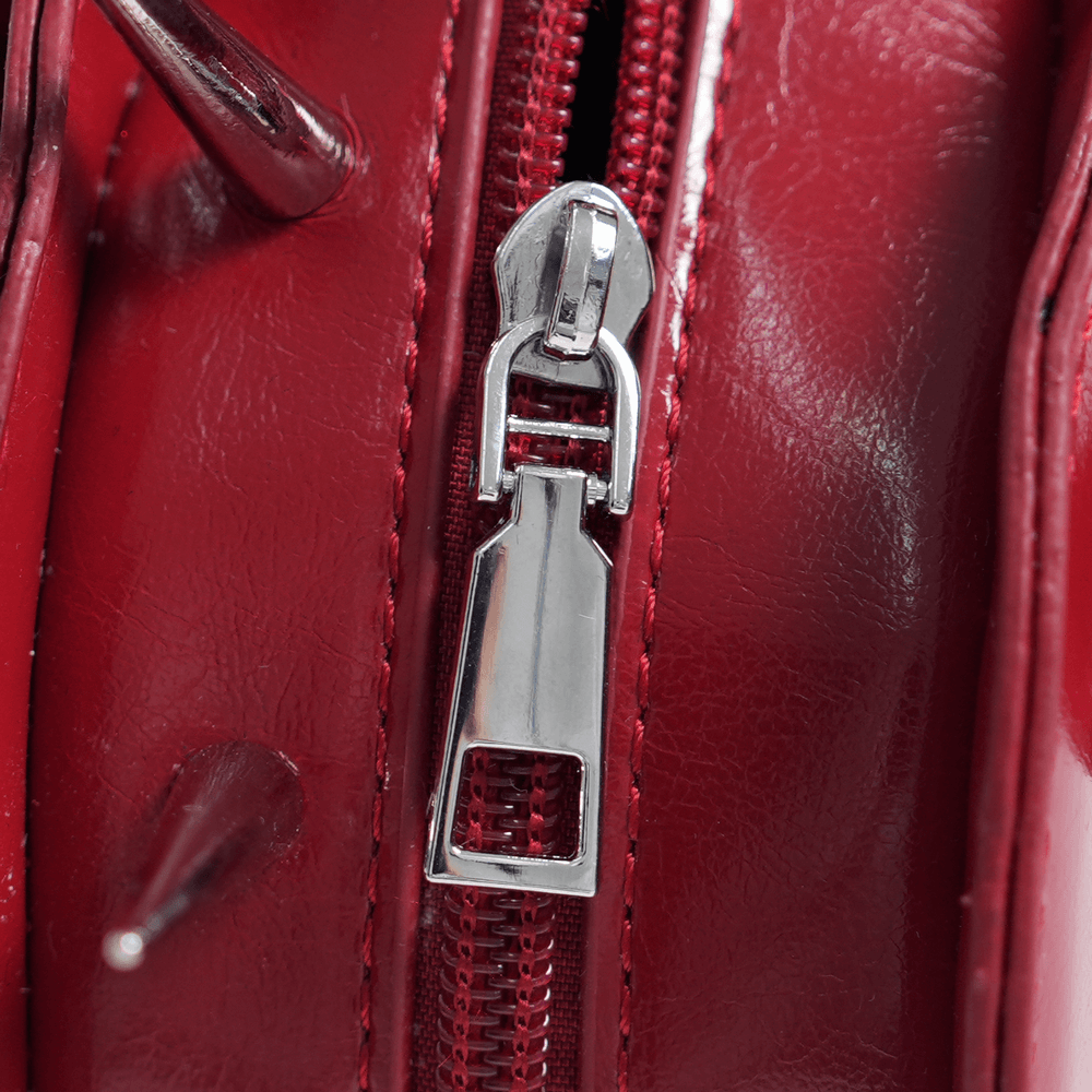 Red Gothic Heart Handbag with Spikes and Pentagram