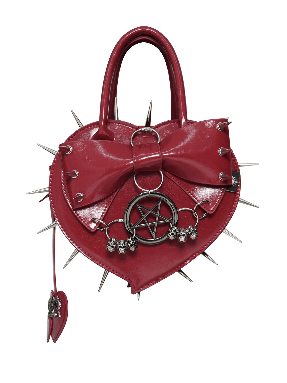 Red Gothic Heart Handbag with Spikes and Pentagram
