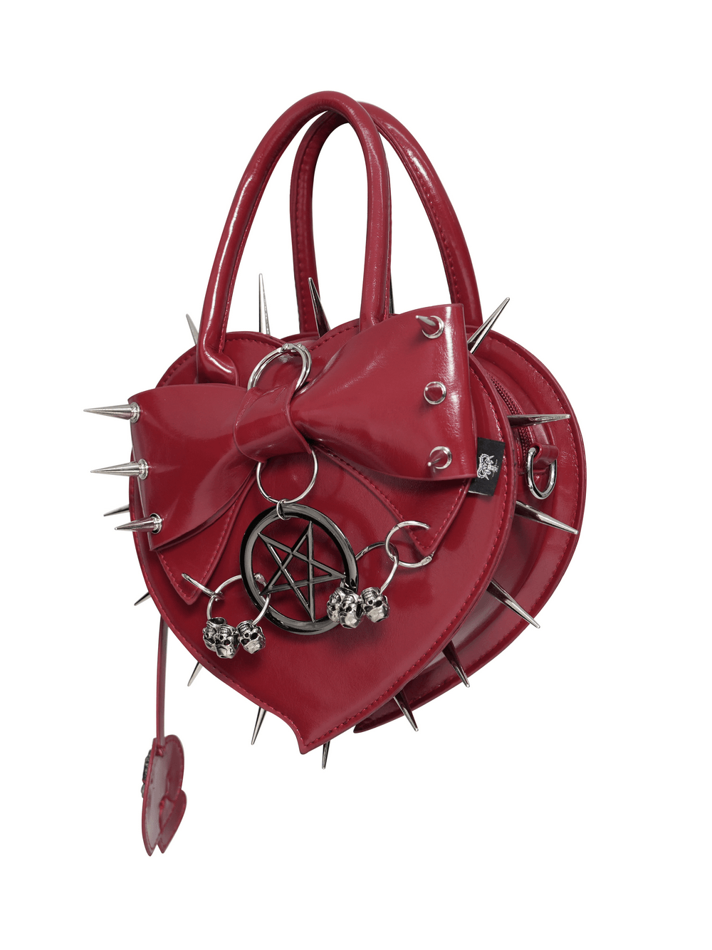 Red Gothic Heart Handbag with Spikes and Pentagram