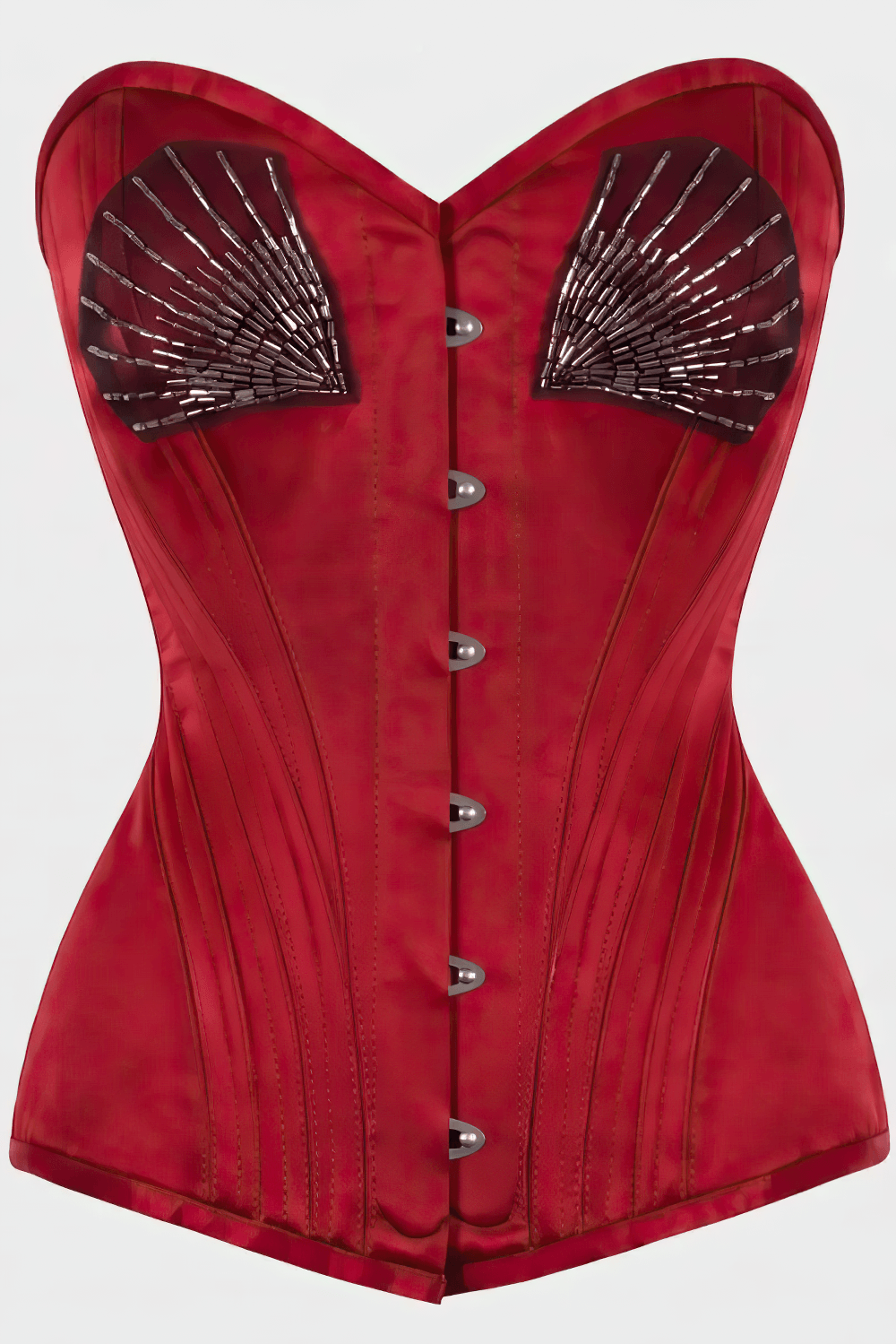 Red Gothic Overbust Waist Training Corset with Busk, Victorian red sweetheart corset with steel boning and silver front closures