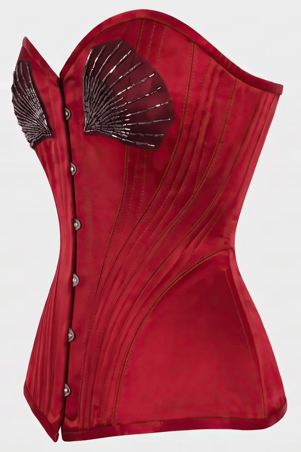 Red Gothic Overbust Waist Training Corset with Busk red Victorian sweetheart longline corset with silver busk and back lacing