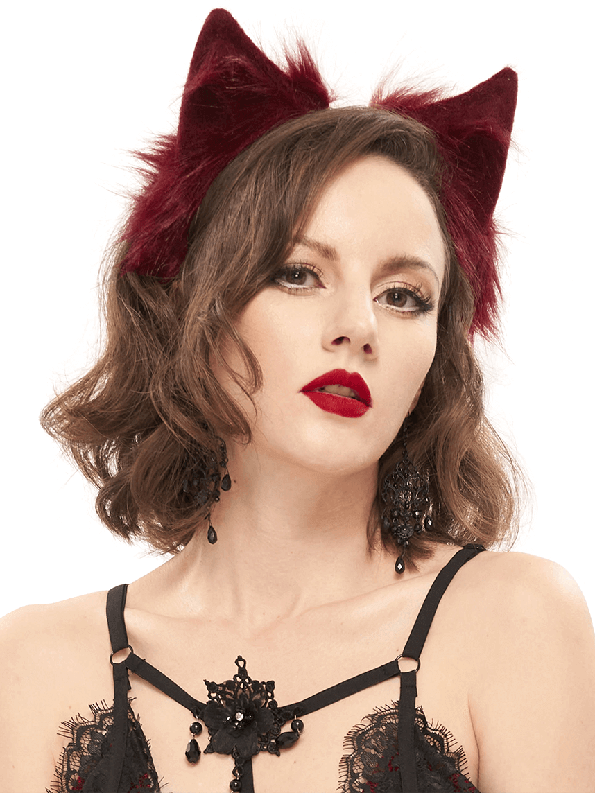 Red Ladies Faux Fur Cat Eears Headdress / Gothic Sexy Head Accessories for Women - HARD'N'HEAVY