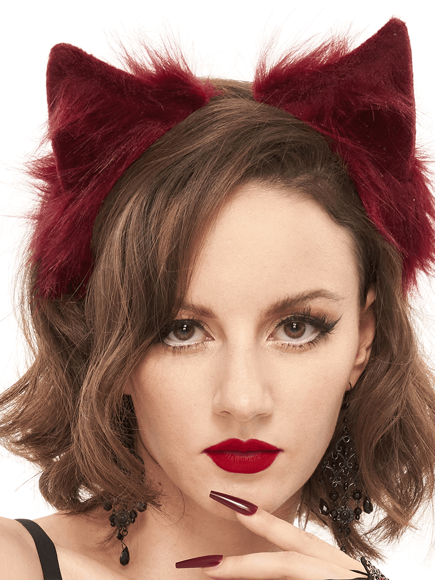 Red Ladies Faux Fur Cat Eears Headdress / Gothic Sexy Head Accessories for Women - HARD'N'HEAVY