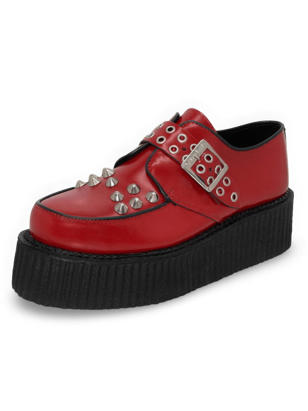 Red Leather Creepers with Studded Details and Buckle