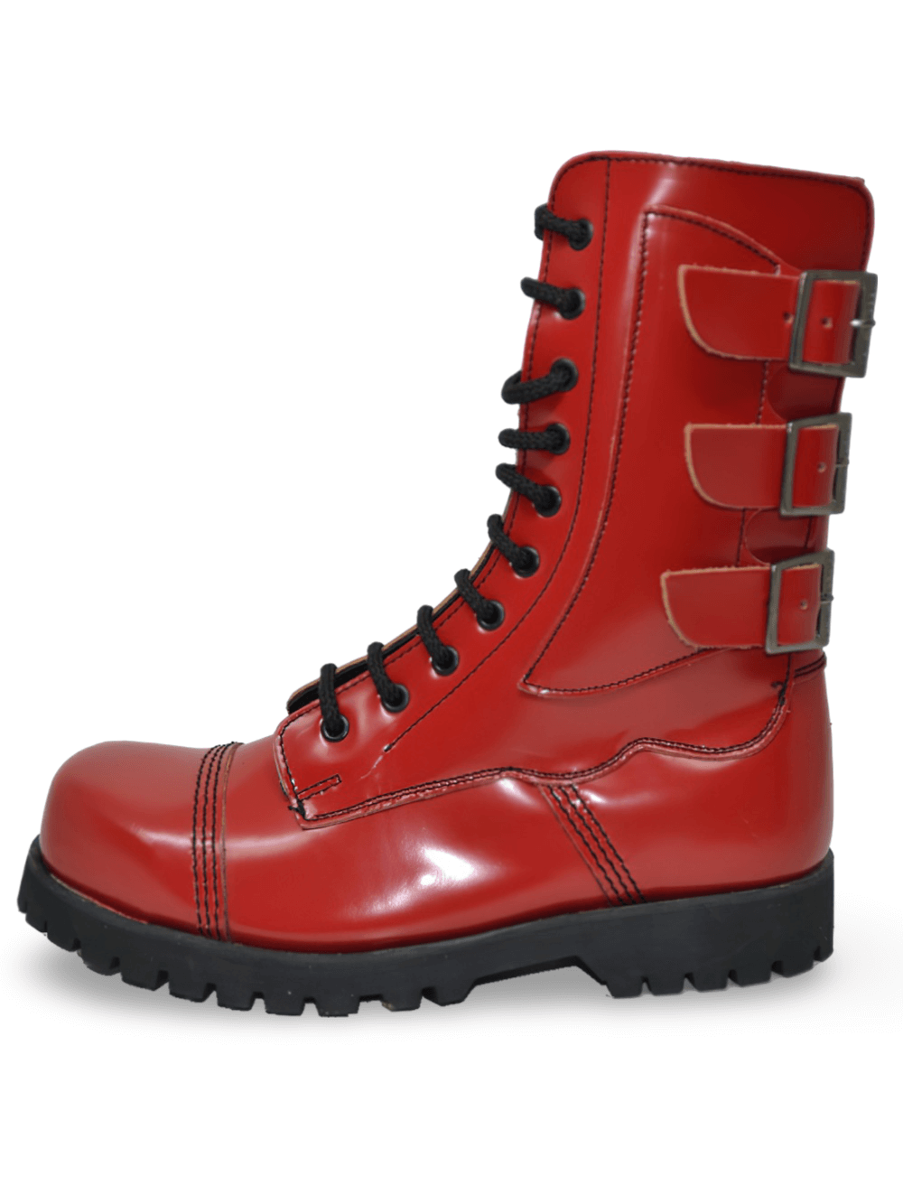 Red Leather Ranger Boots with Laces and Buckles