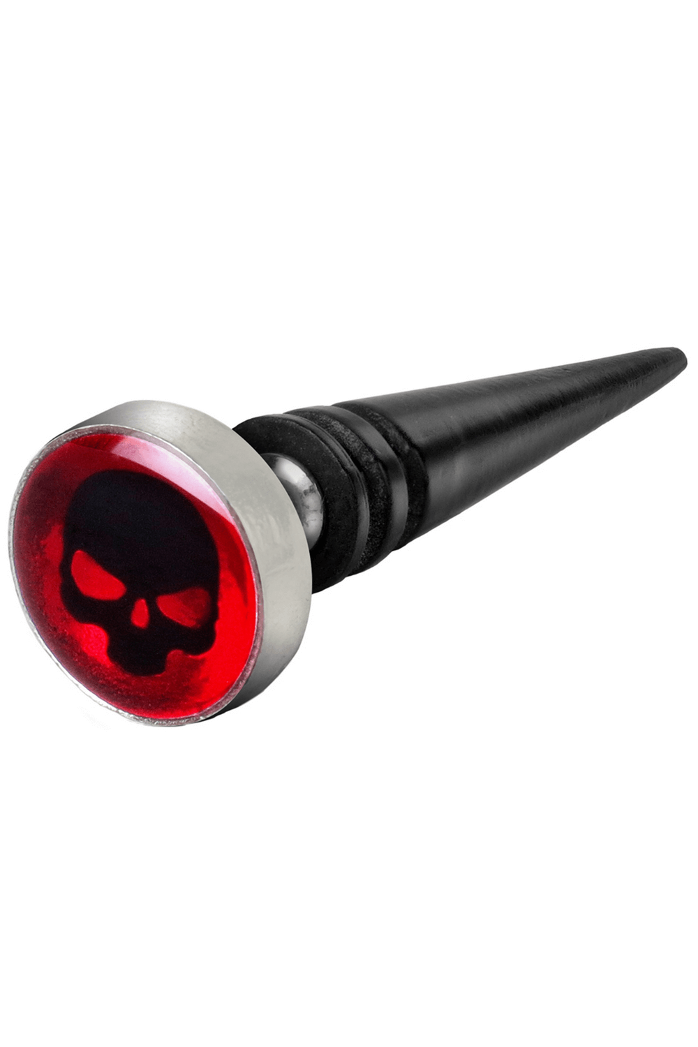 Red Skull Doom-Faux Earring with Black Spiked Design featuring a bold red skull and sleek black spike.