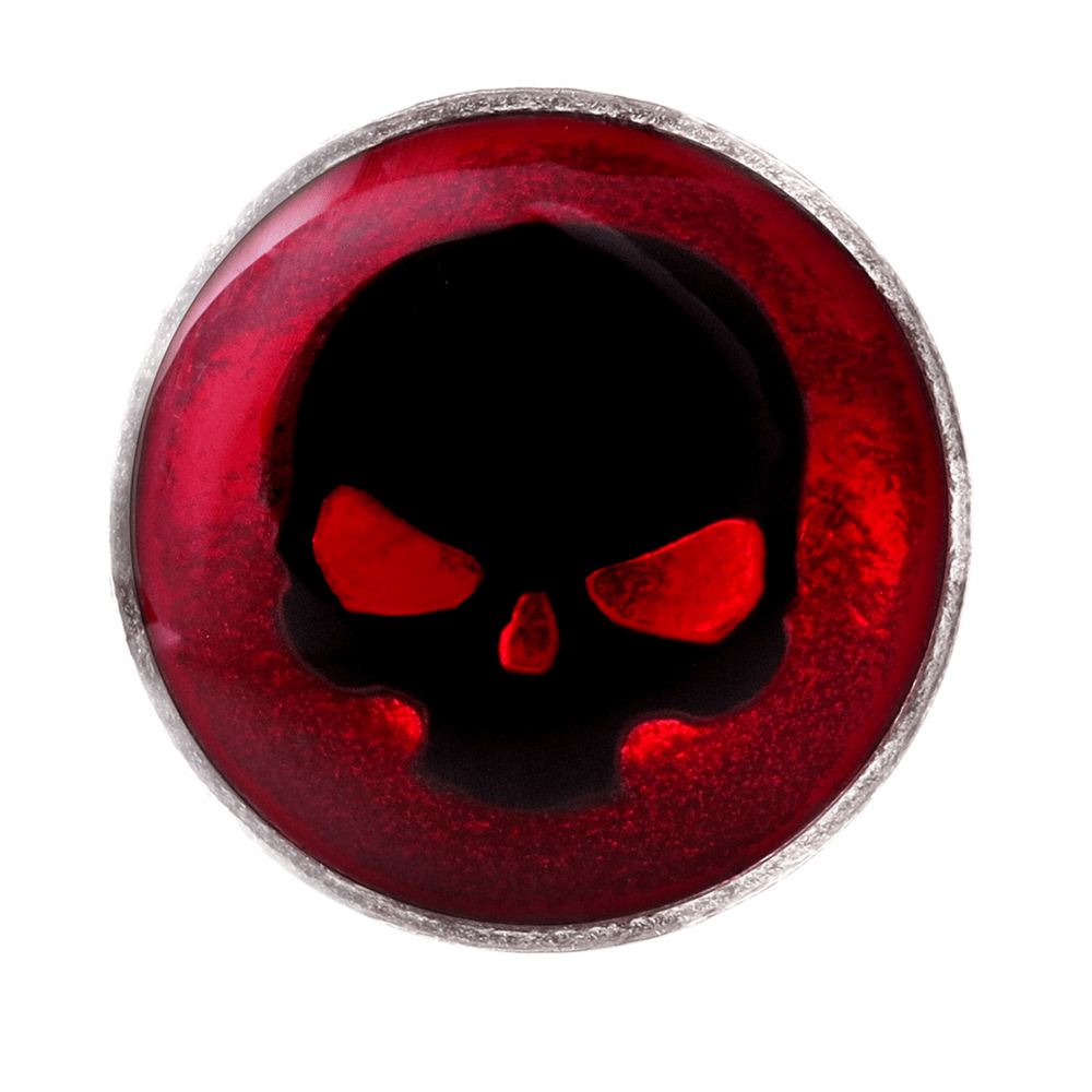 Red Skull Doom-Faux Earring with Black Spiked Design featuring a bold red skull design.