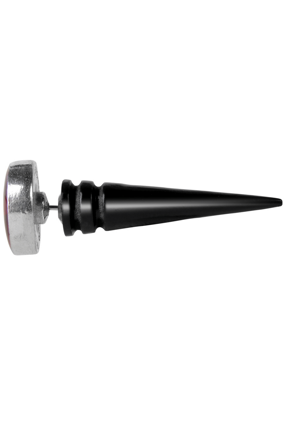 Red Skull Doom-Faux Earring with Black Spiked Design featuring a dramatic black spike.