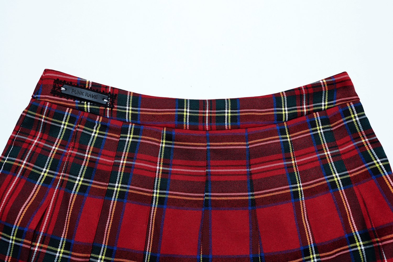 Red Tartan Gothic Skirt with Pleats and Belt Detail