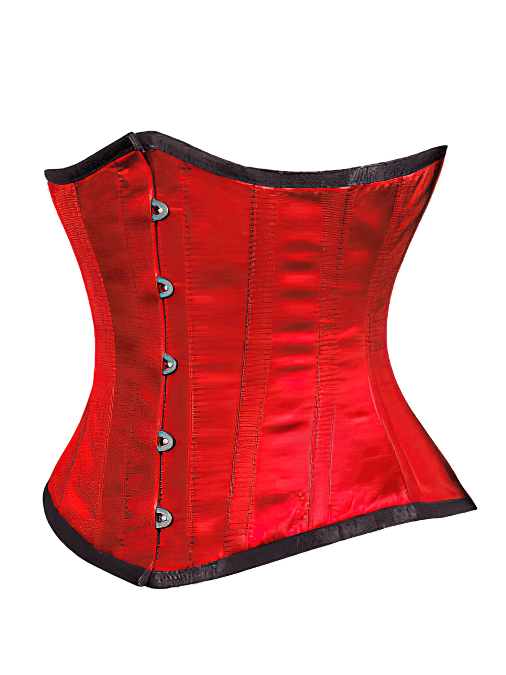 Bold red underbust corset with steel boning and lace-up back for flattering waist training.