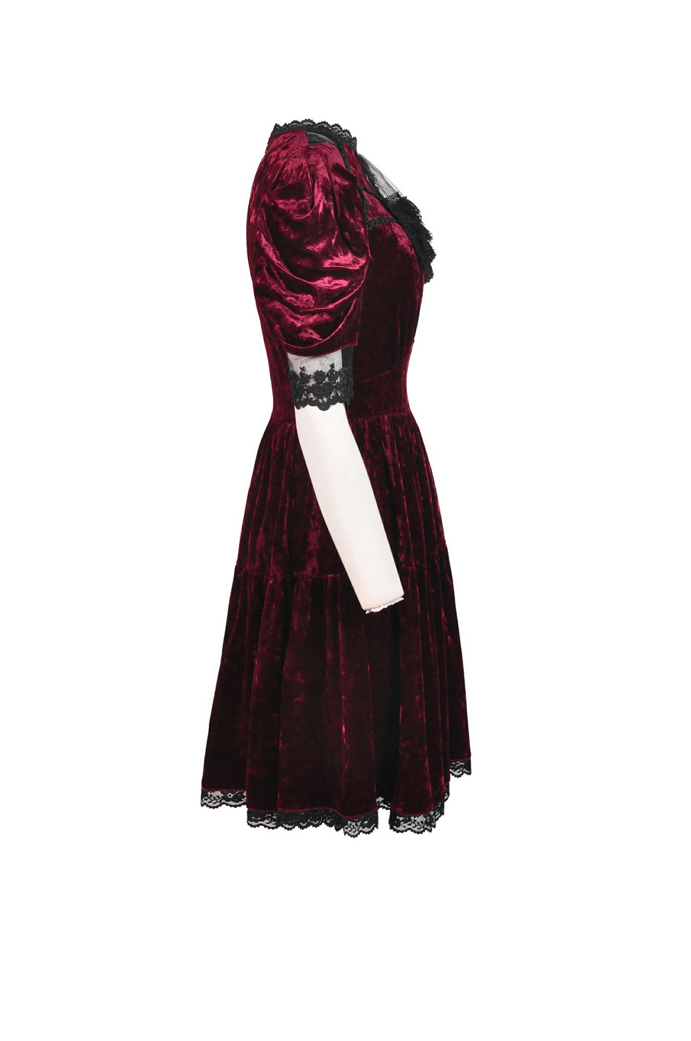 Red Velvet Gothic Dress with Black Lace Detail