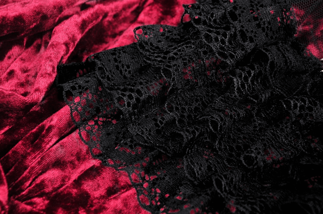 Red Velvet Gothic Dress with Black Lace Detail