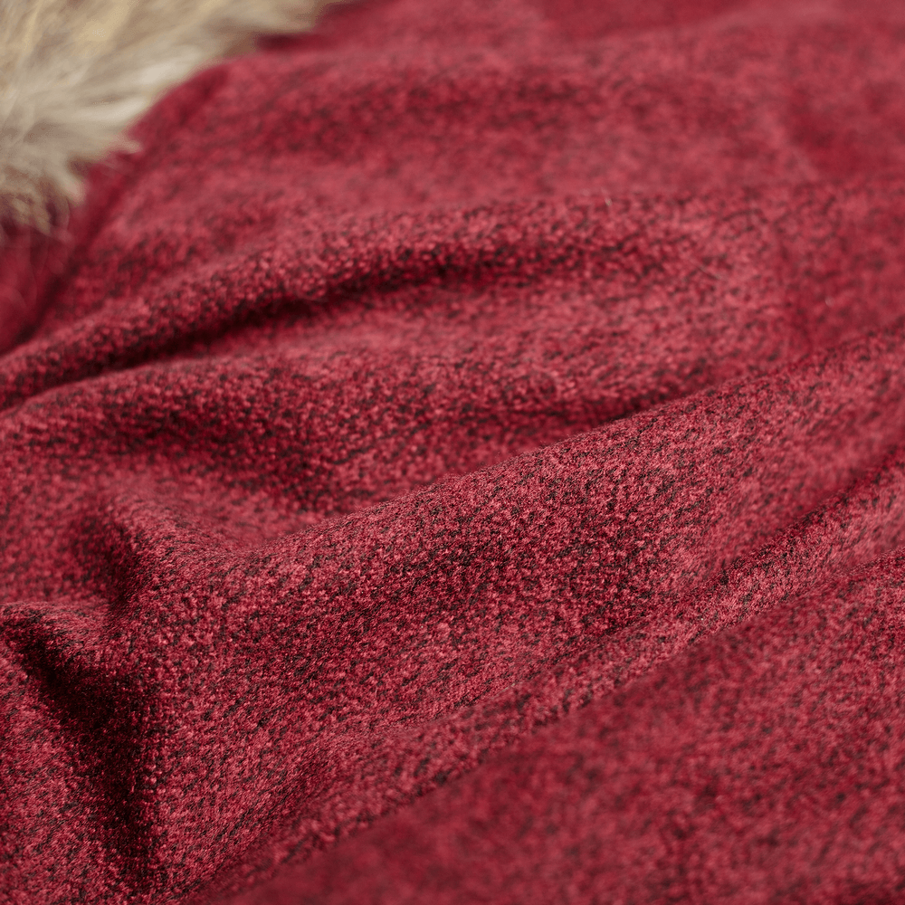 Soft, luxurious wine red fabric with a faux fur collar, perfect for a regal Gothic cloak.