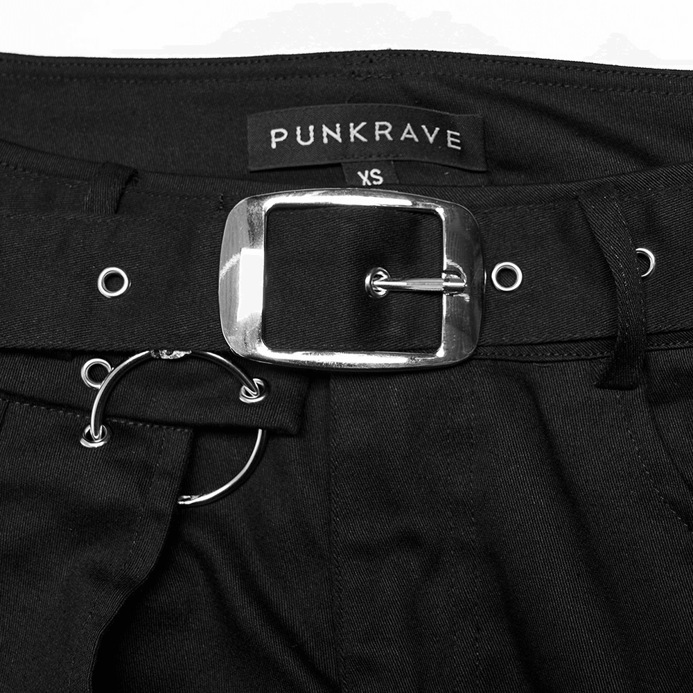 Removable Belt Crimped Punk Flared Black Pants - HARD'N'HEAVY