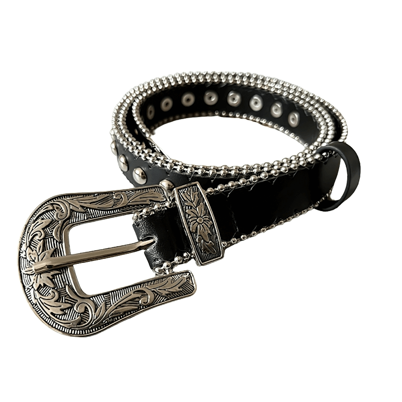 Retro Circular Rivets Belt With Silver Buckle / Decorative Belt For Jeans - HARD'N'HEAVY