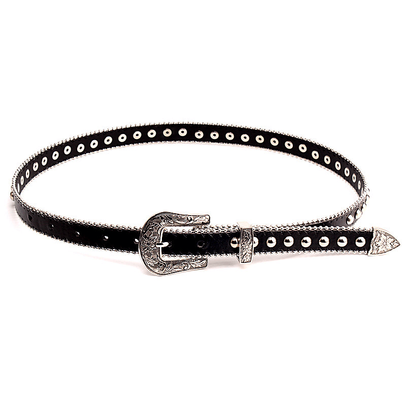 Retro Circular Rivets Belt With Silver Buckle / Decorative Belt For Jeans - HARD'N'HEAVY
