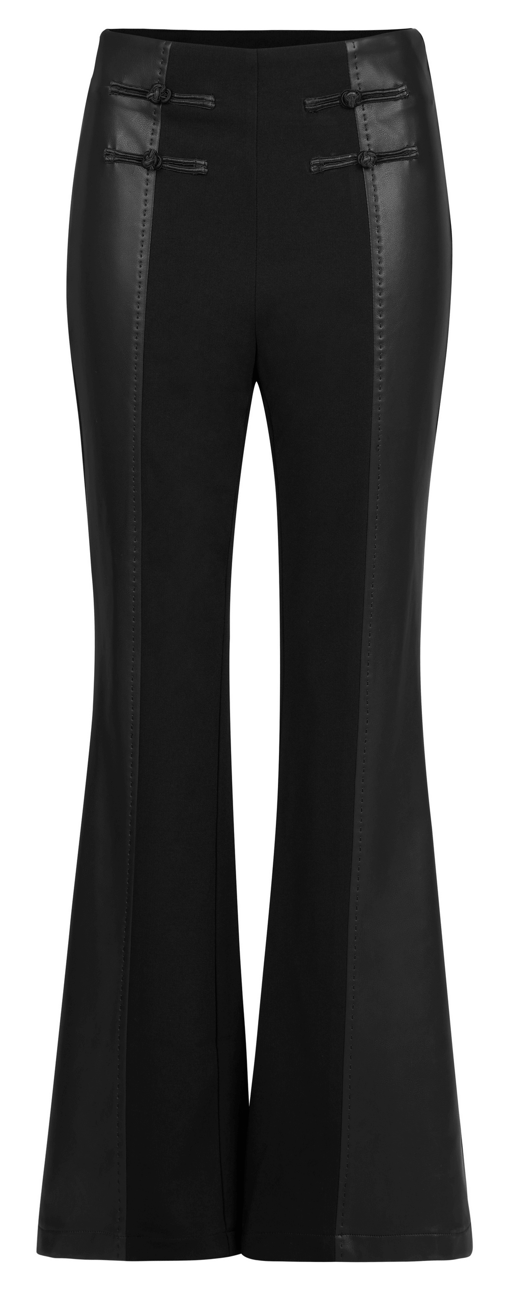 Retro High-Waist Belted Flared Trousers with PU Accents - HARD'N'HEAVY