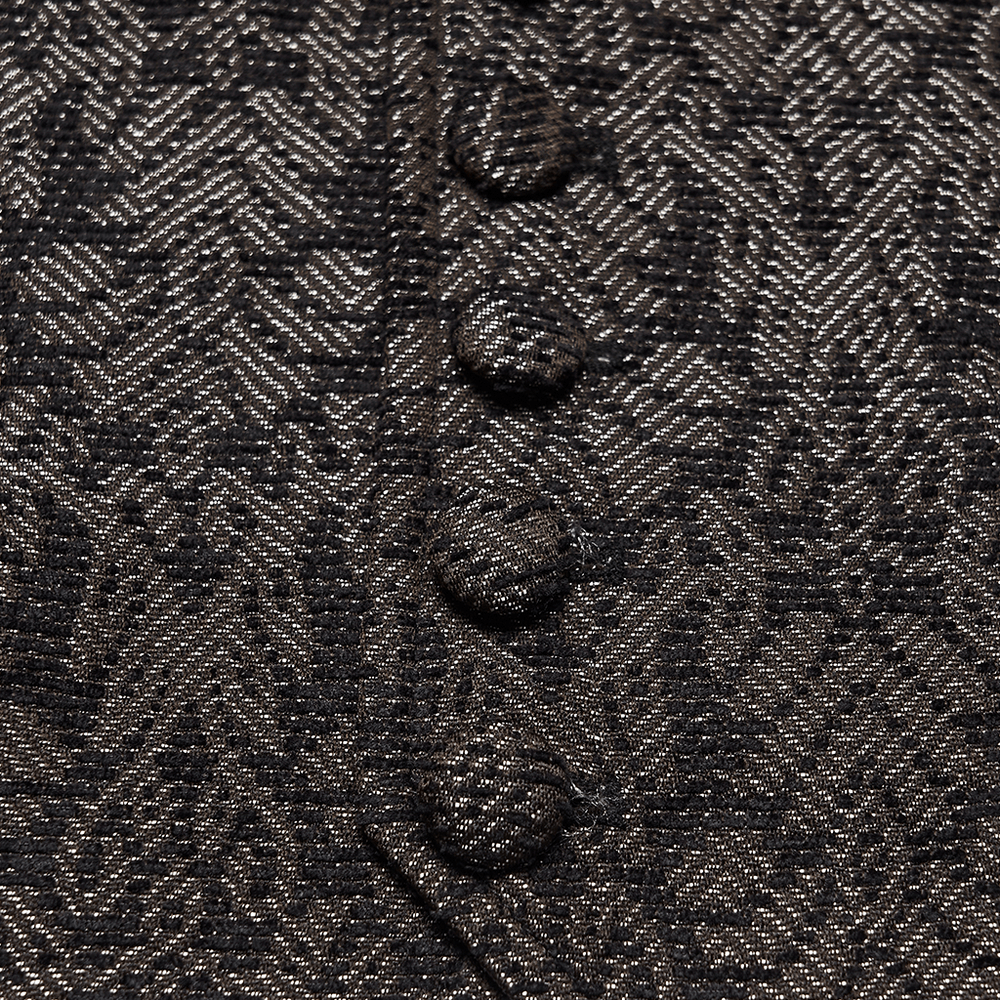 Close-up of Retro Jacquard Waistcoat Vest with Deep V-Neck, showcasing intricate textured fabric and button details.