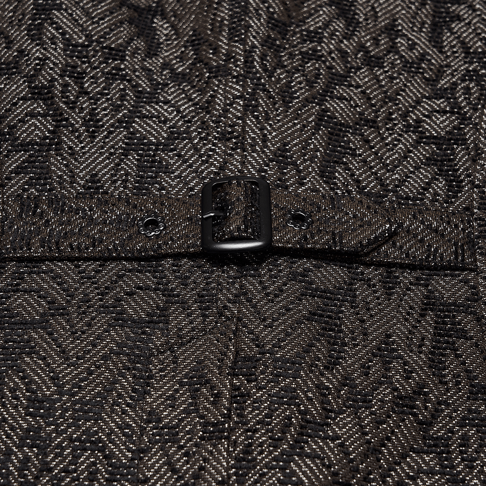 Close-up of the Retro Jacquard Waistcoat Vest with Deep V-Neck showcasing textured fabric and buckle detail.
