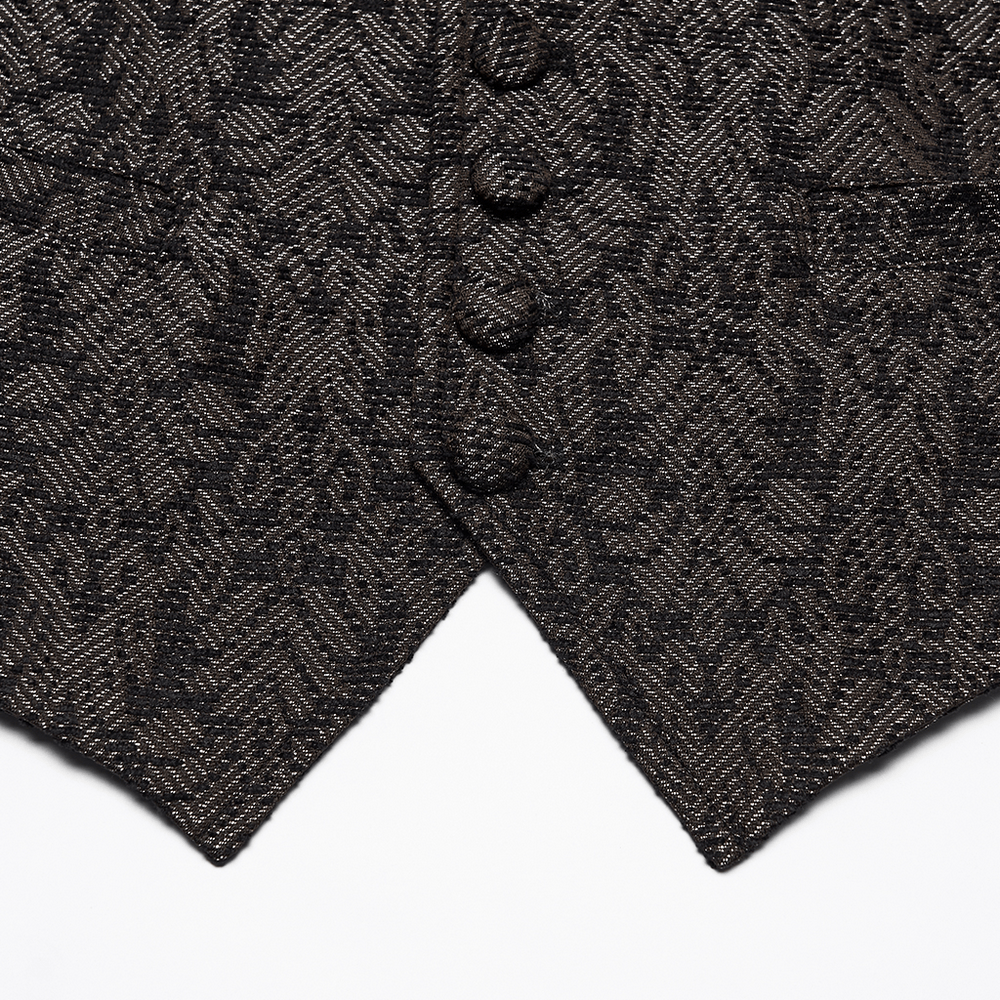 Close-up of Retro Jacquard Waistcoat Vest with Deep V-Neck showcasing intricate fabric and button details.