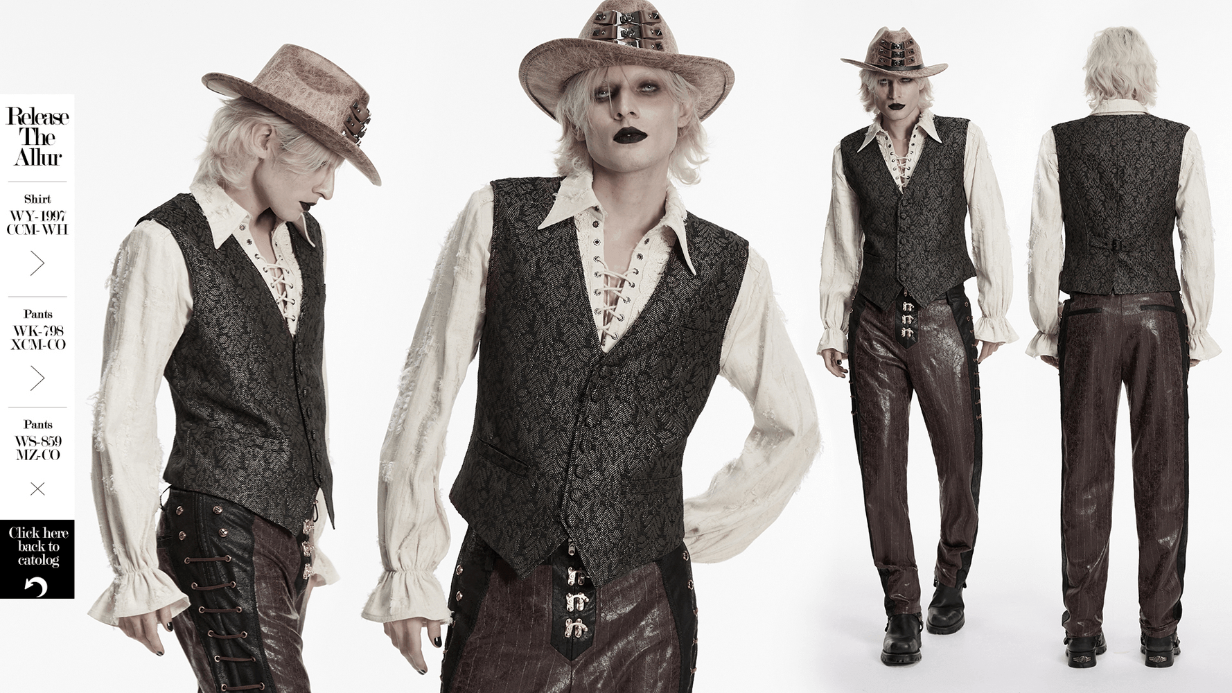 Retro Jacquard Waistcoat Vest with Deep V-Neck showcased with stylish pants and hat for a gothic vintage look.